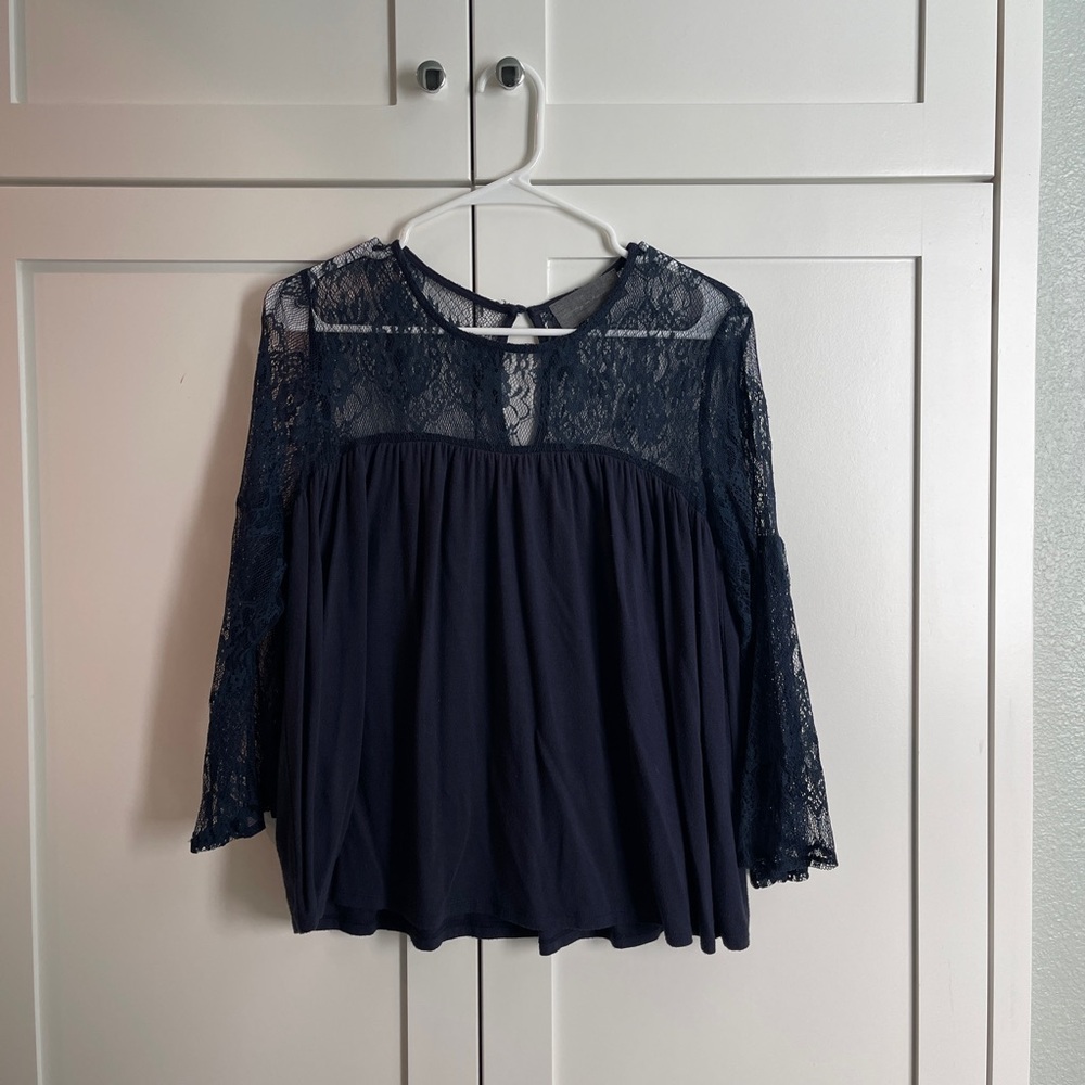 Small navy blue top from Anthropologie